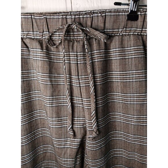 Sky and Sparrow Women S Black Taupe Plaid Elastic Waist Tapered Leg Jogger Pants - Picture 4 of 9